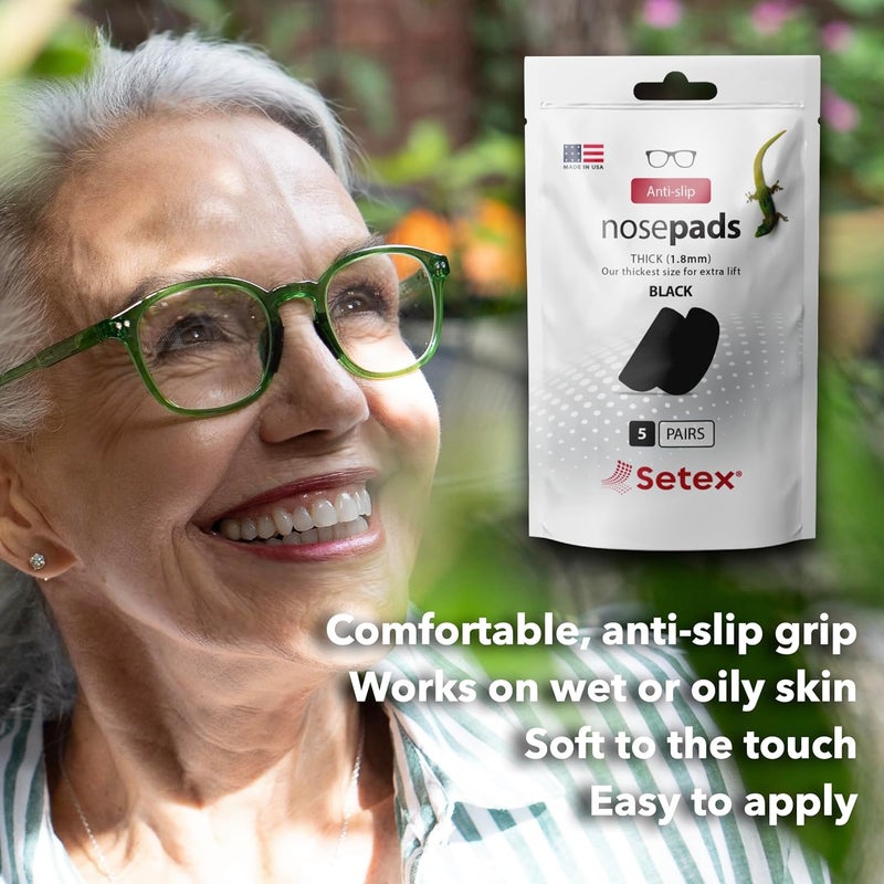 Setex Store Gecko Grip 1.8mm Thick Anti Slip Eyeglass Nose Pads, (5 Black Pair) USA Made, 2500 Innovative Microstructured Fibers per Nose Pad, 1.8mm x 7mm x 16mm - Image 2